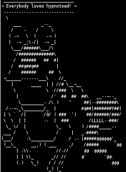 Animated ascii hypno-toad generated by cowsay and bash
